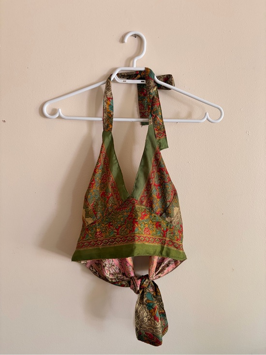 Vintage Tops - Vintage Reversible Green Multicolor Paisley Halter Crop Top